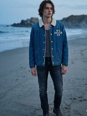 J.Crew Sherpa Lined Denim Jacket "We Stand Up" Men's L Unisex